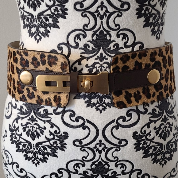 Worth leather pony hair belt gold tone hardware. Size small. - Picture 4 of 11